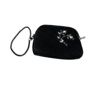 Eric Javits NEW black velvet bejeweled embellished wristlet pouch clutch purse